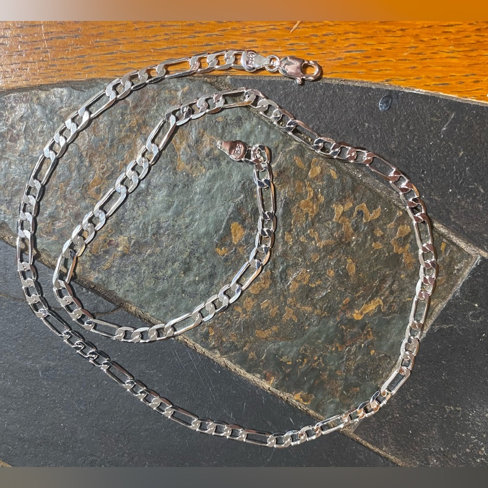 Awesome 24 Inch Figaro Chain 6mm Wide, Stamped 925 Solid Sterling Silver